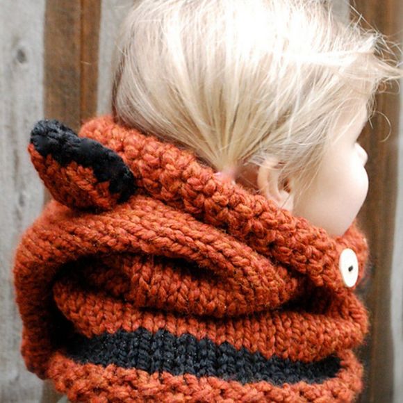 Fox Crocheted Cowl | Cute Animal Hoodies Winter Knit Hat Scarf 2-in-1 - Picture 3 of 7